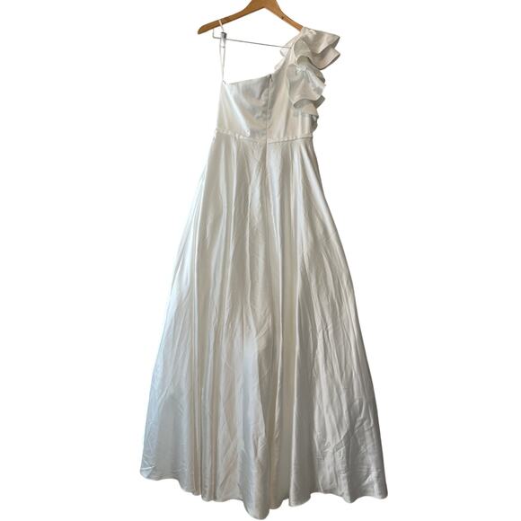 Mac Duggal White Satin One Shoulder Ruffle Gown Evening Dress Size 10 - Picture 5 of 14